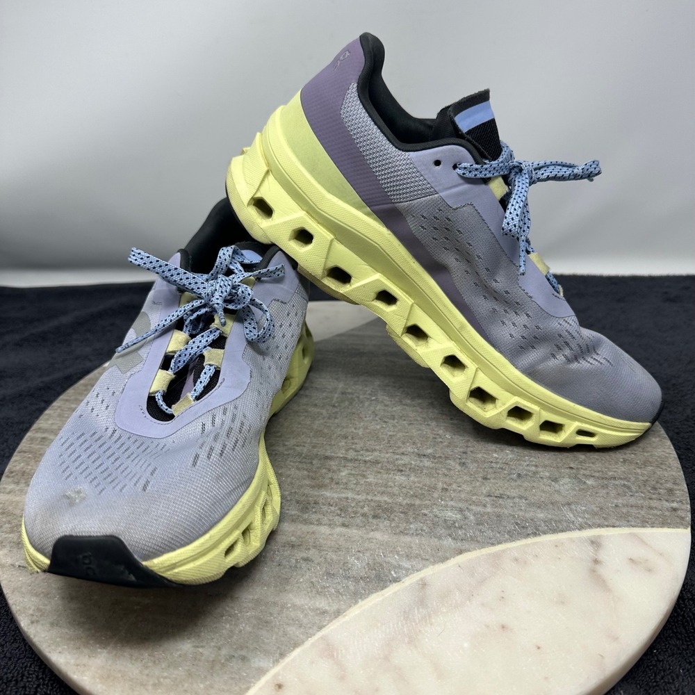 On Running Cloudmonster Lavender Lime Yellow Road Shoes US Womens 8